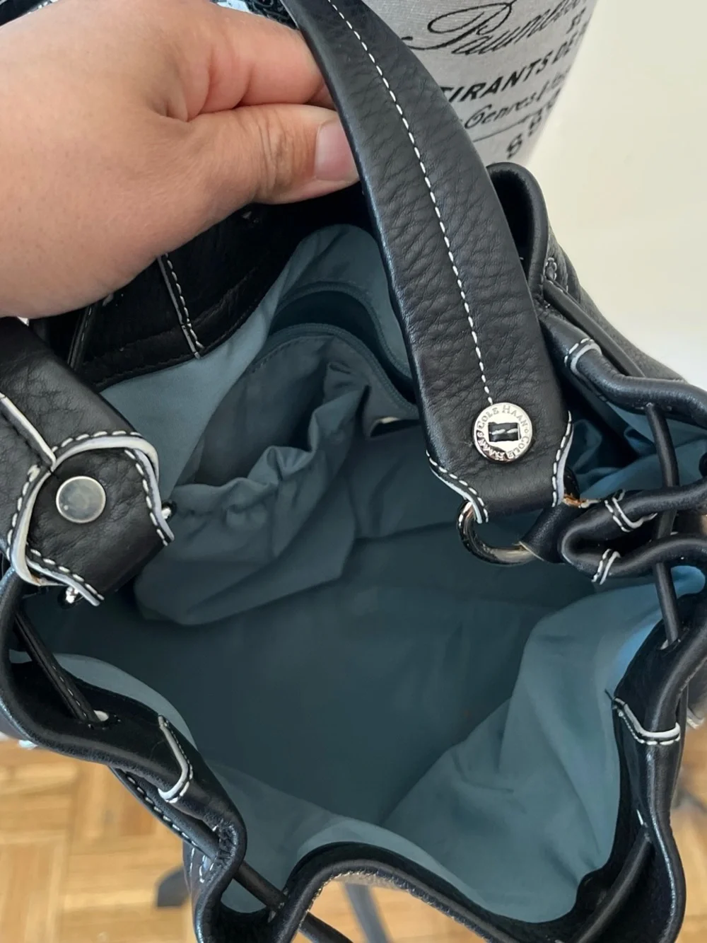 Cole Haan Black Drawstring Steampunk It Girl Leather Editorial Bucket Bag